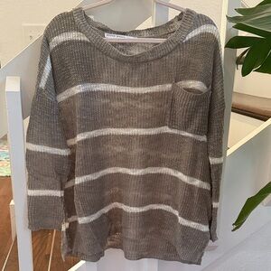 Boutique Brown and White Striped Crew Neck Sweater